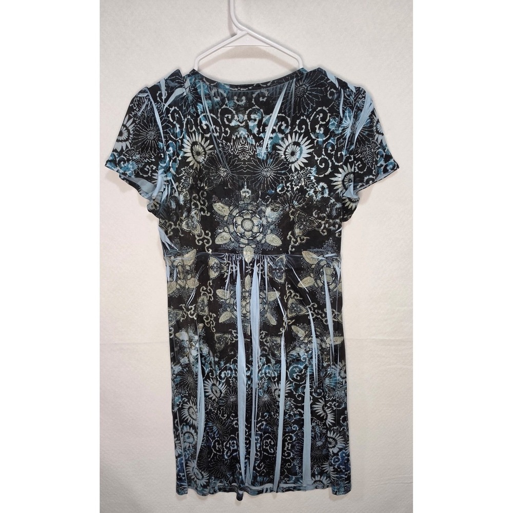 Style & Co Jeans Blue Black Medallion Print Beaded Empire Waist Dress Size Small